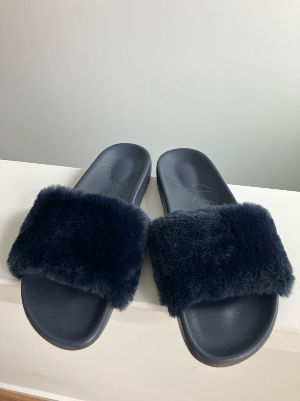 J. Crew Navy Faux Fur Slide Sandals